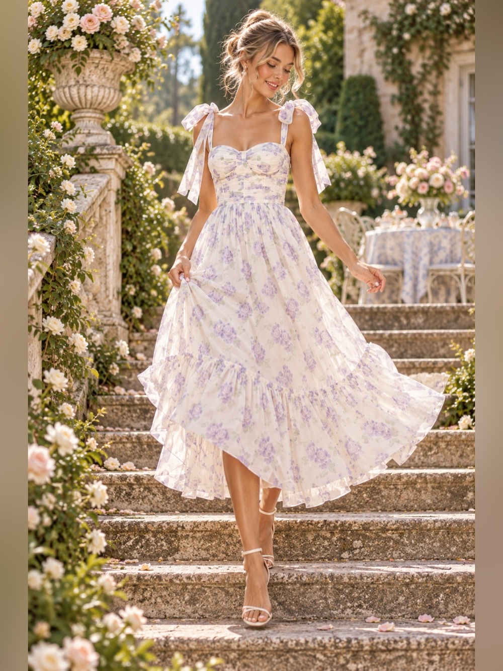 NWT Petal & Pup Floret Lavender Floral Corset Tulle Midi Dress - Picture 3 of 13